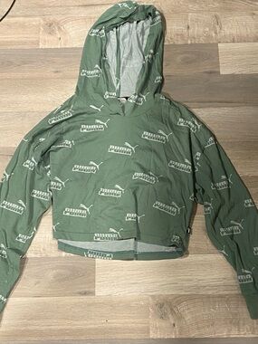 Puma Sage Green Logo Hoodie with White Puma Prints
